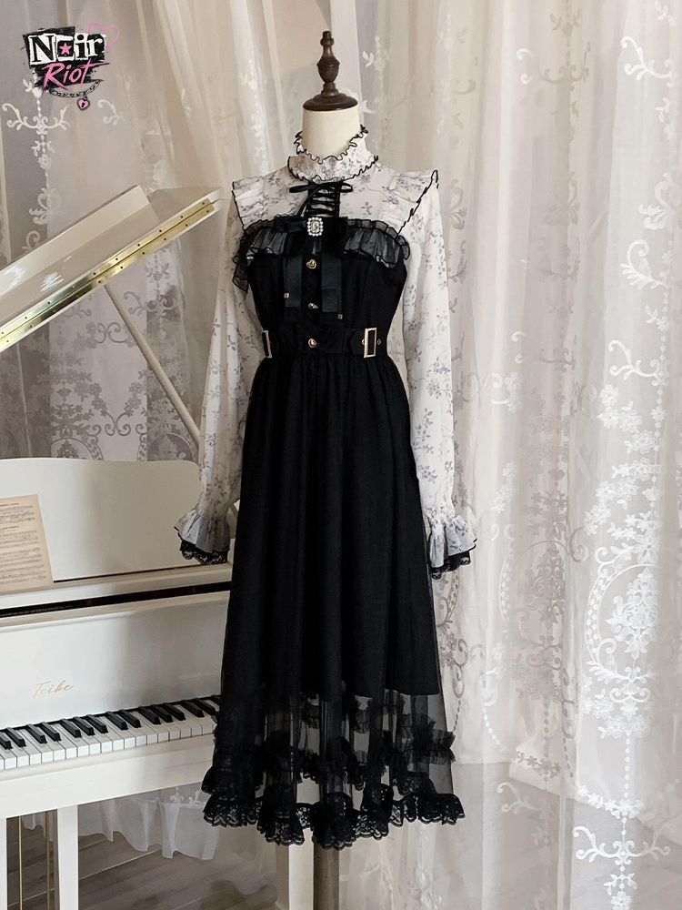Elastic Lace Trim - French Vintage Lolita Dress Women Black