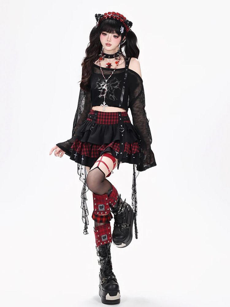 Y2K Punk Gothic Kawaii 3PCS Se - Elastic Lace Trim 评论和价格