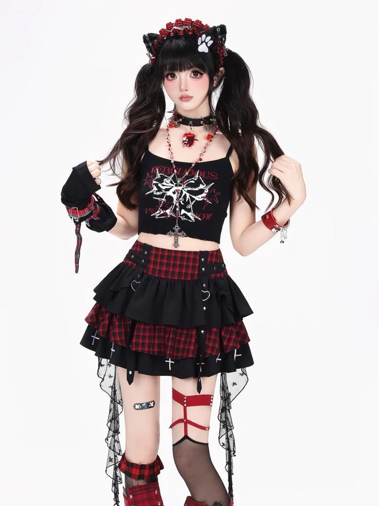 Y2K Punk Gothic Kawaii 3PCS Se - Elastic Lace Trim 评论和价格