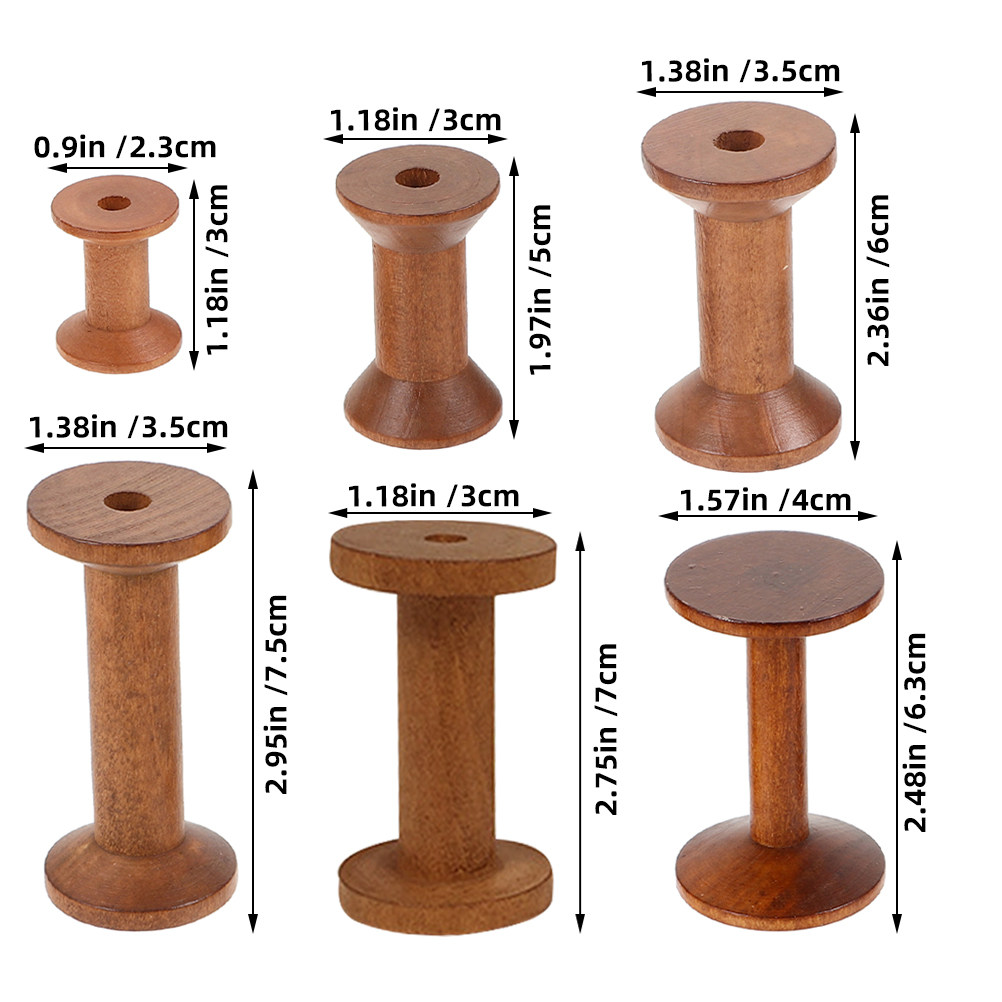 6Pcs Vintage Wood Spools Empty - Embroidery Craft 评论和价格