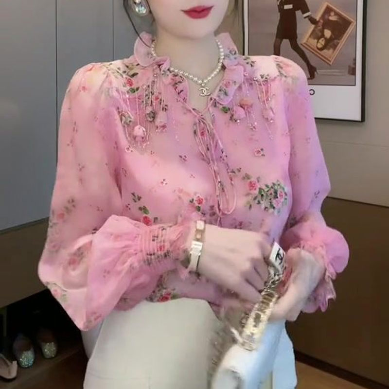 Korean Broken Flowers Printed  - Tassel Fringe Trim 评论和价格