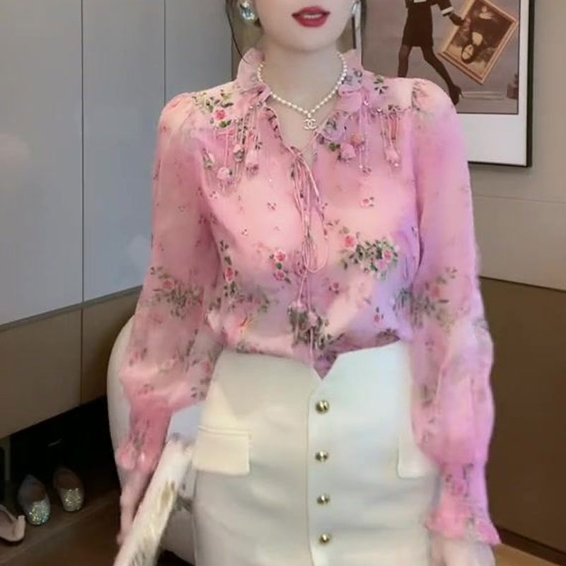 Korean Broken Flowers Printed  - Tassel Fringe Trim 评论和价格