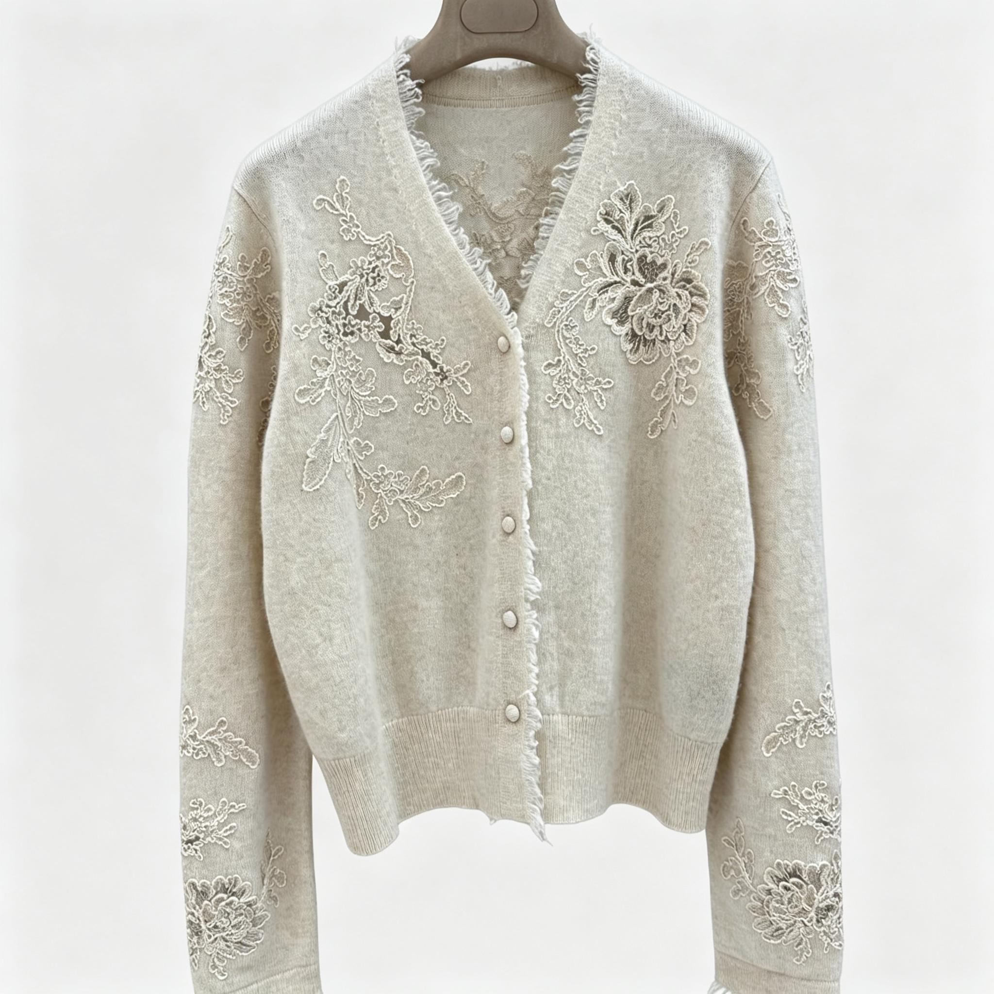 Women V‑Neck Knit Cardigan Flo - Tassel Fringe Trim 评论和价格