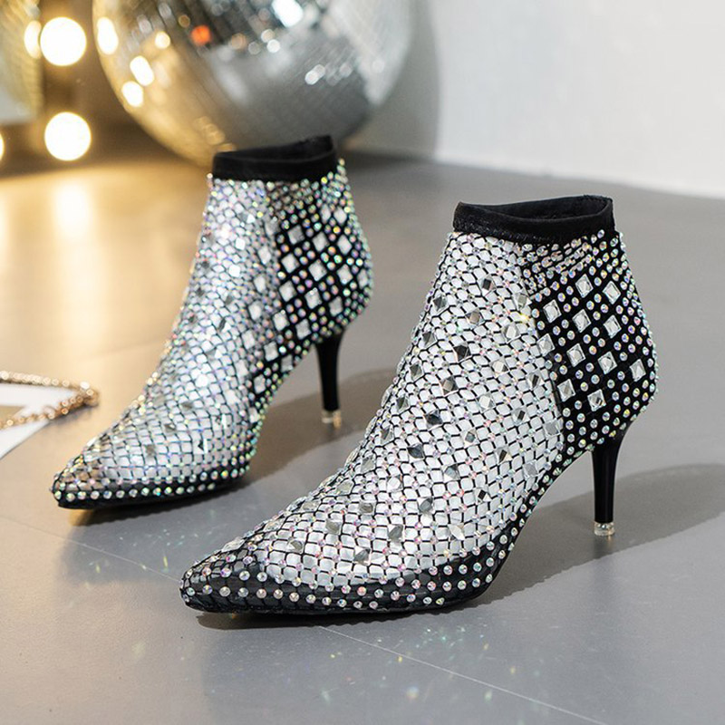 2025 Summer Mesh Sandals Boots - Crystal Mesh Fabric 评论和价格