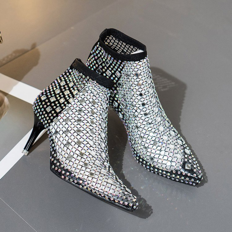 2025 Summer Mesh Sandals Boots - Crystal Mesh Fabric 评论和价格