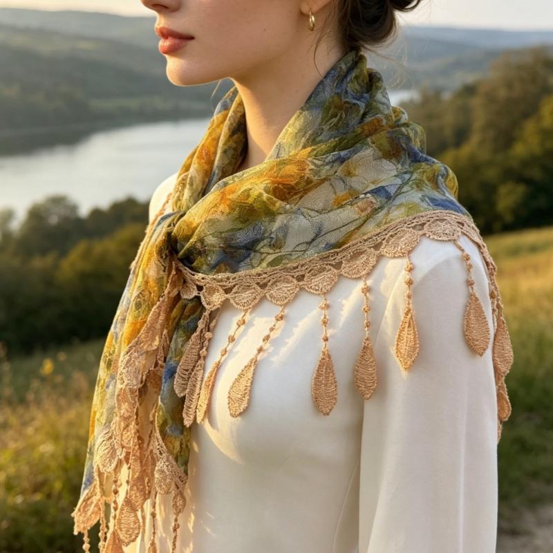 Bohemian Tassel Triangle Scarf - Tassel Fringe Trim 评论和价格