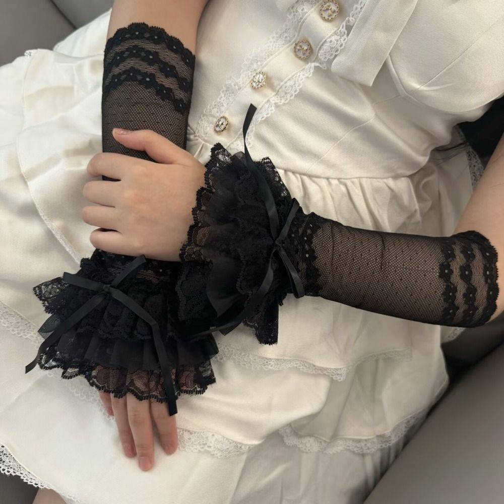 Hollow Out Lace Fingerless Glo - Elastic Lace Trim 评论和价格