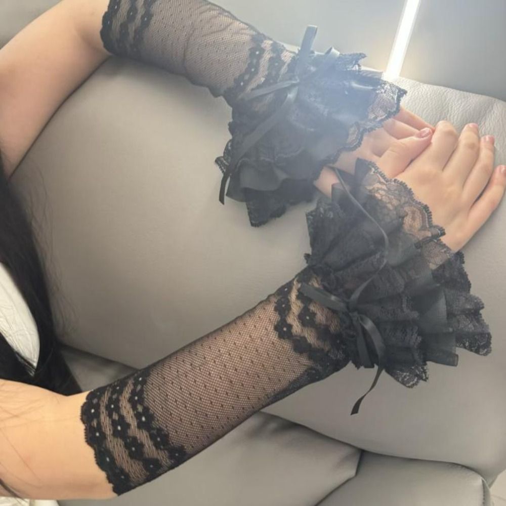 Hollow Out Lace Fingerless Glo - Elastic Lace Trim 评论和价格